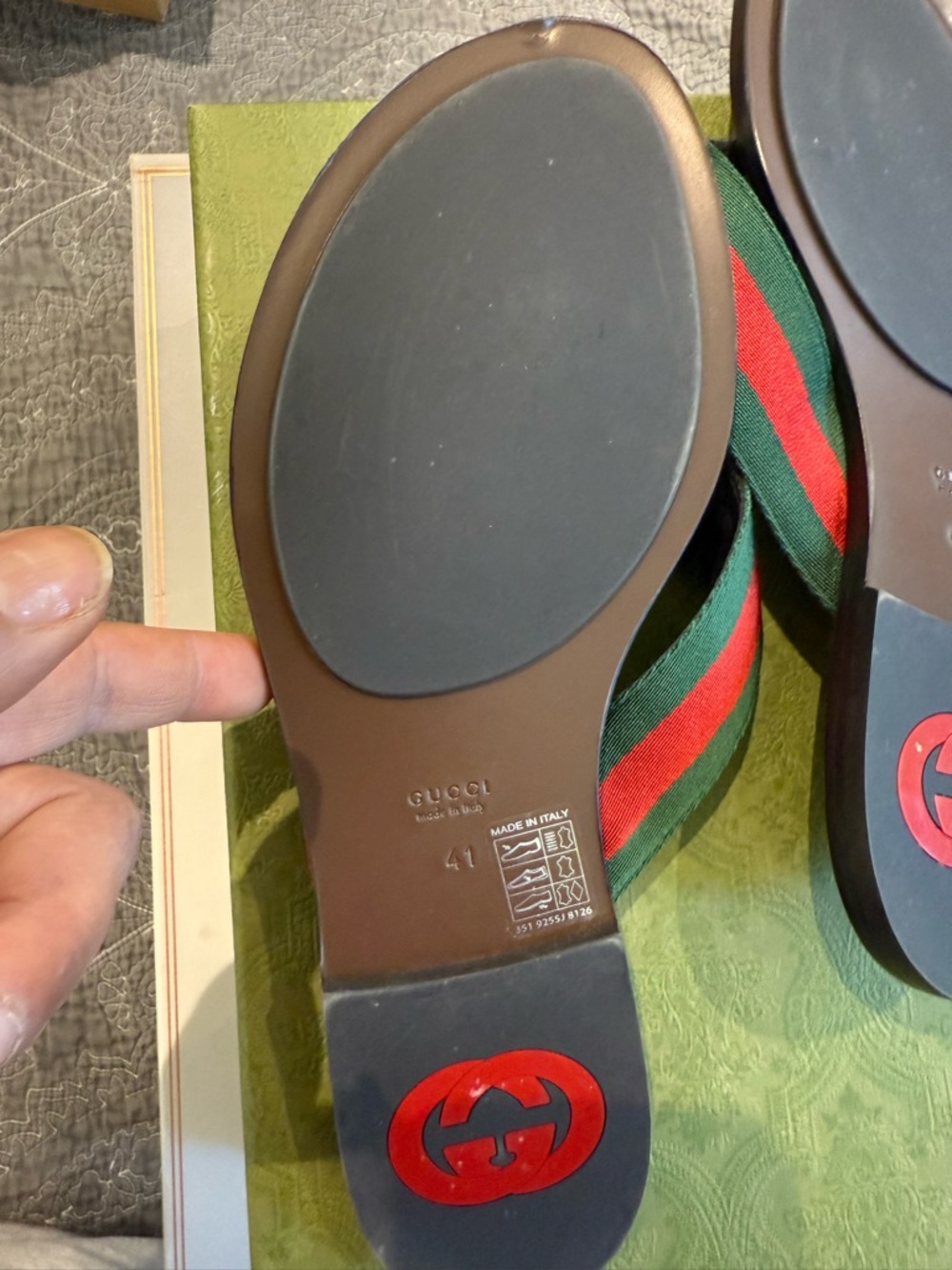 Gucci Brown GG Logo Web Stripe Thong Sandals - Picture 5 of 8